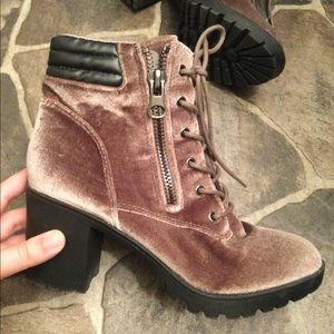 Madden Girl Velvet Combat Boots Heels